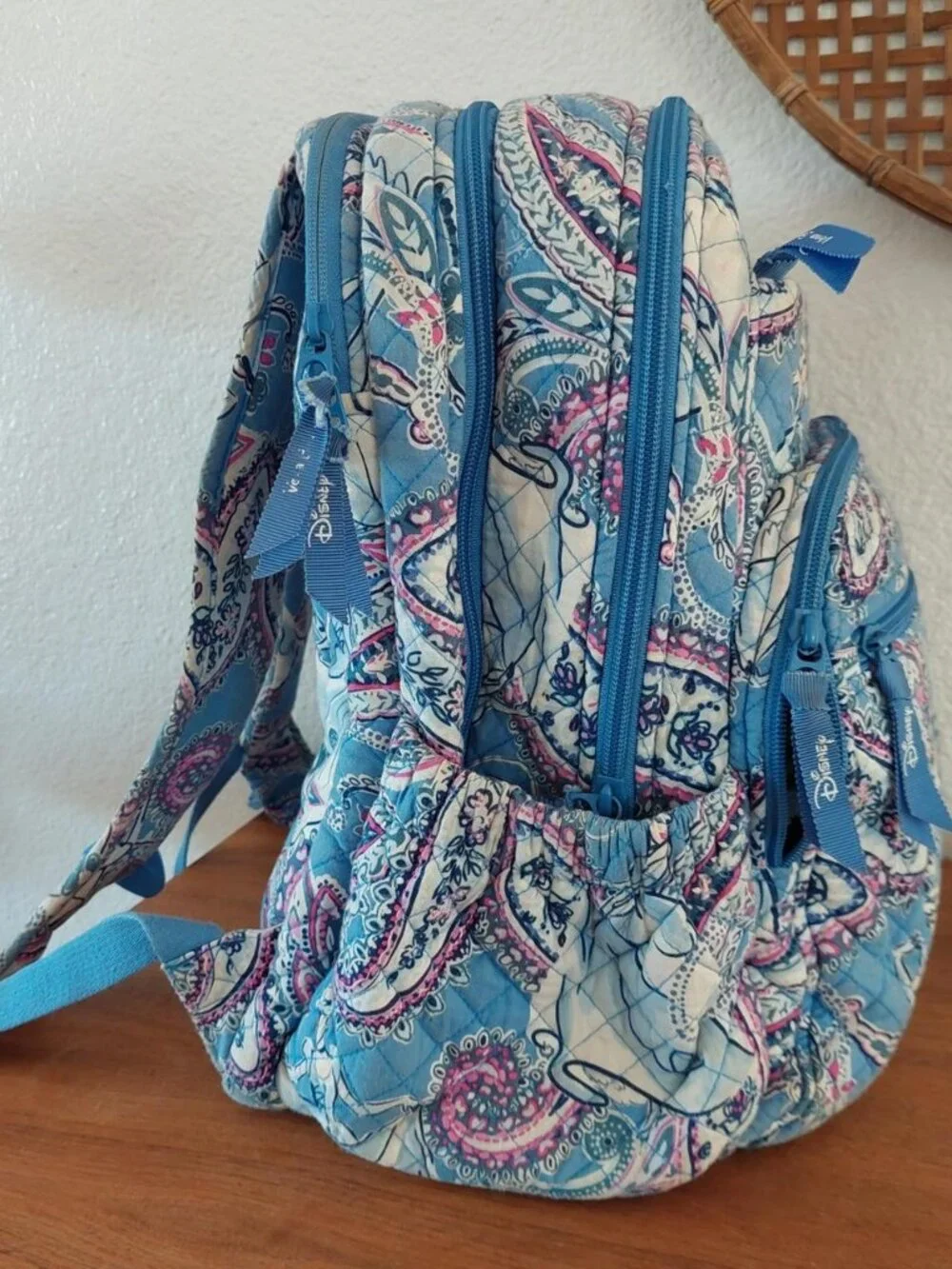 Vera Bradley Cinderella backpack paisley blue, pink, and white paisley backpack